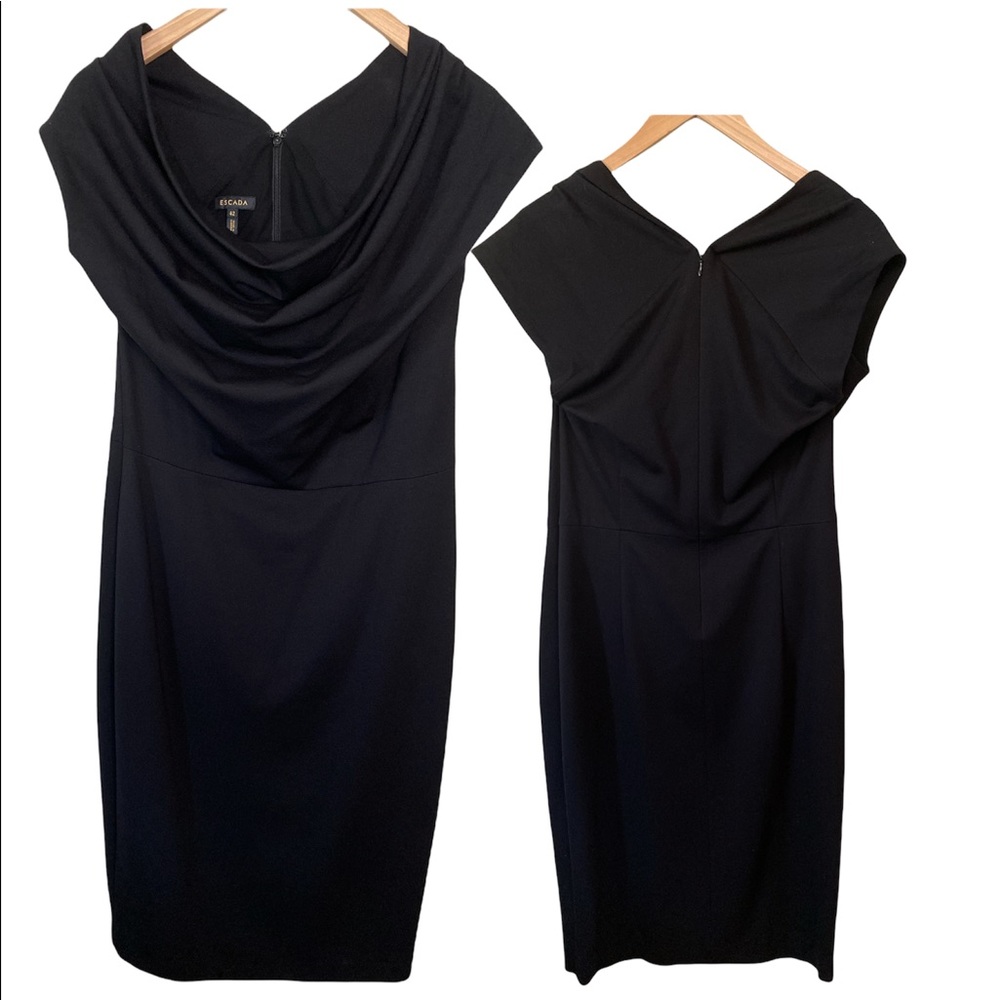 Escada Classy Black knee length cowl neck Dress EUC size 42